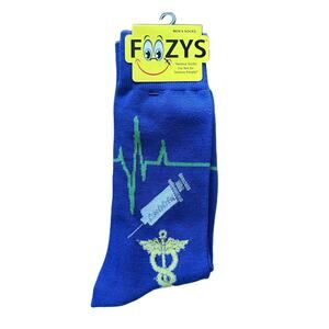 NWT Foozys Medical Doctor Nurse Theme Blue Crew Socks Men One Size